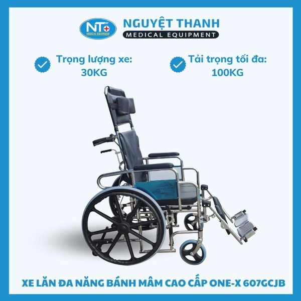 Xe lăn đa năng, bô vuông, có thắng, bánh mâm, 2 chống lật OneX MK-607JB