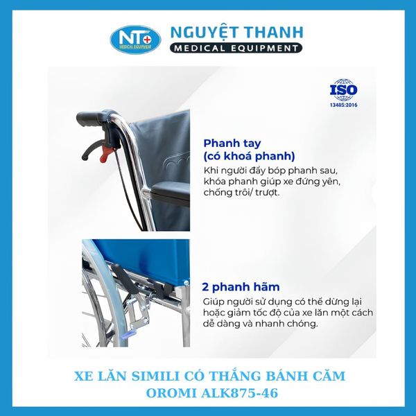 Xe lăn simili có thắng, bánh căm Oromi ALK875-46