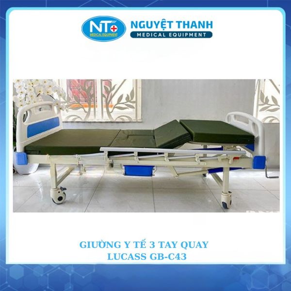Giường Bệnh Nhân 3 Tay Quay Có Bô Lucass GB-C43 (2 tay quay + 1 cần gạt)