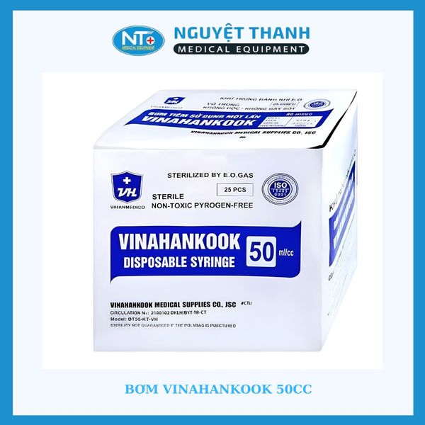 Bơm cho ăn Vinahankook 50cc, tiệt trùng bằng khí E.O, 1 hộp (25 ống)