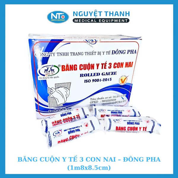 1 HỘP (50 CUỘN) Băng cuộn y tế 3 con nai Đông Pha 1m8x8.5cm