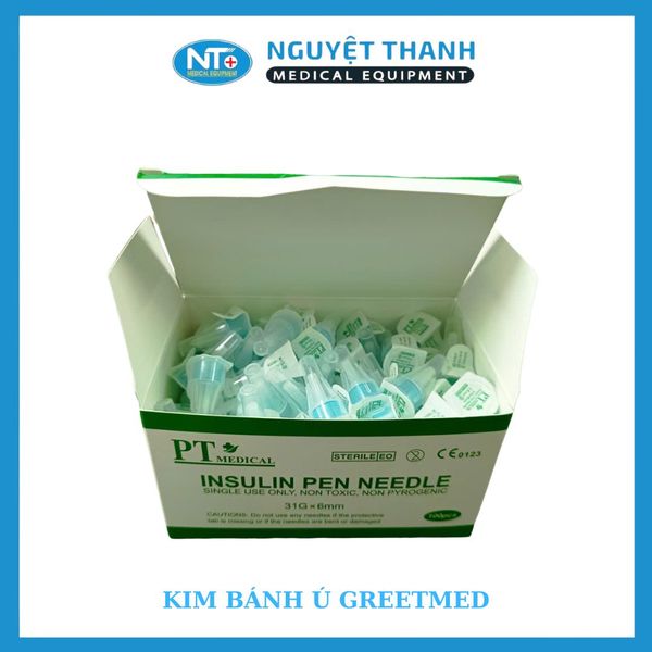 1 HỘP (100 CÂY) Kim bánh ú Greetmed, Kim tiêm Insulin