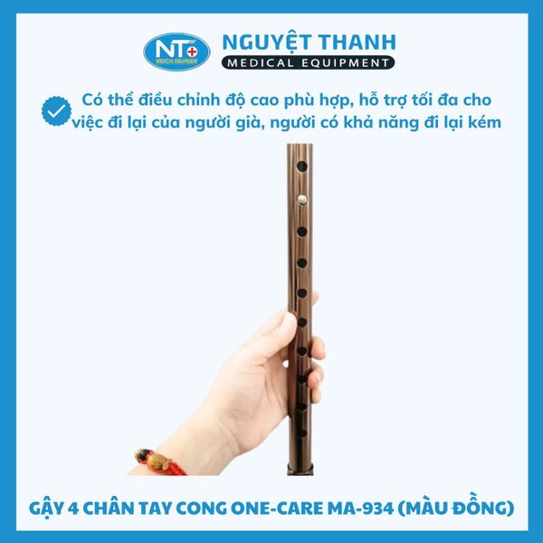 Gậy 4 Chân Tay Cong One-Care MA-934 (Màu Đồng)