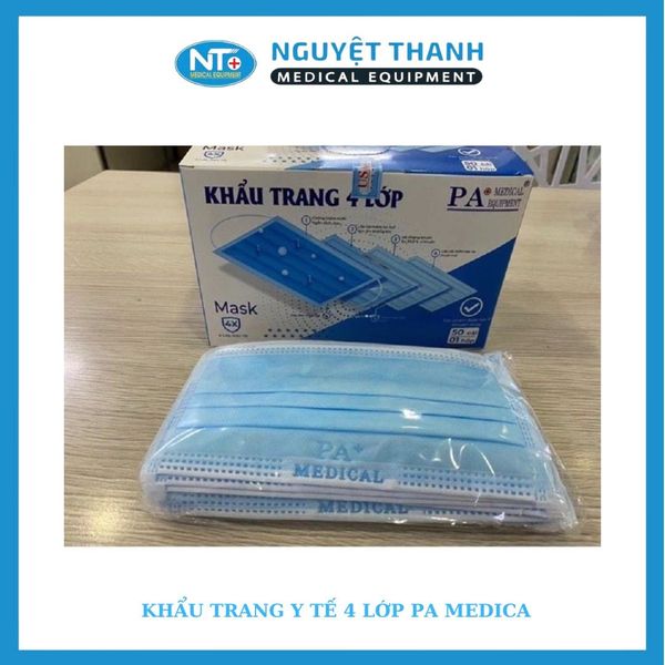 Khẩu Trang Y Tế 4 Lớp PA Medical Chính Hãng Lọc Bụi Mịn Màu Xanh, Hộp 50 Cái