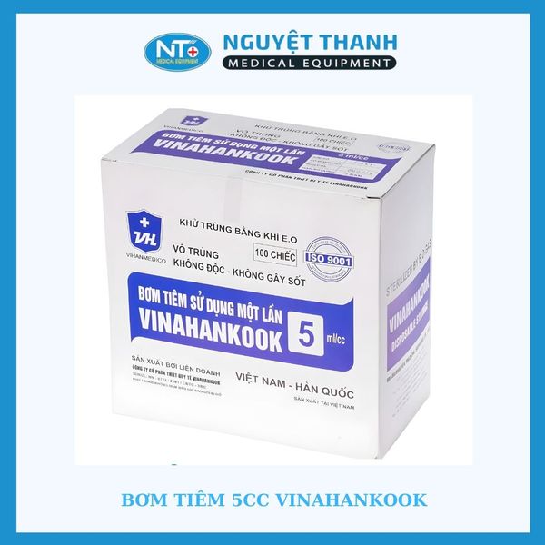 Bơm tiêm 5cc Vinahankook 5/8 tiệt trùng bằng khí E.O, hộp 100 cái