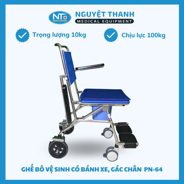 Ghế Bô Vệ Sinh Inox Có Bánh Xe PN64