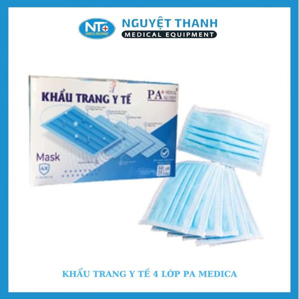 Khẩu Trang Y Tế 4 Lớp PA Medical Chính Hãng Lọc Bụi Mịn Màu Xanh, Hộp 50 Cái