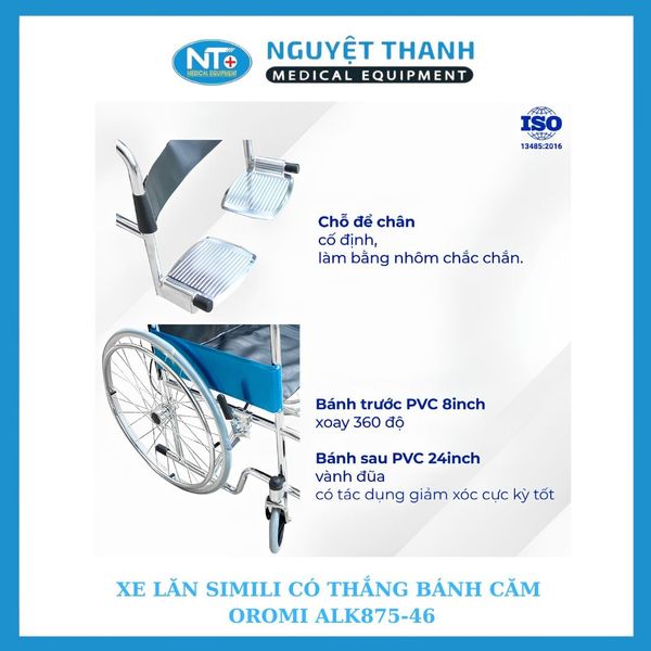 Xe lăn simili có thắng, bánh căm Oromi ALK875-46