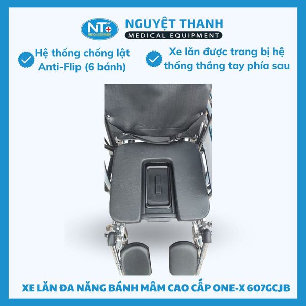 Xe lăn đa năng, bô vuông, có thắng, bánh mâm, 2 chống lật OneX MK-607JB