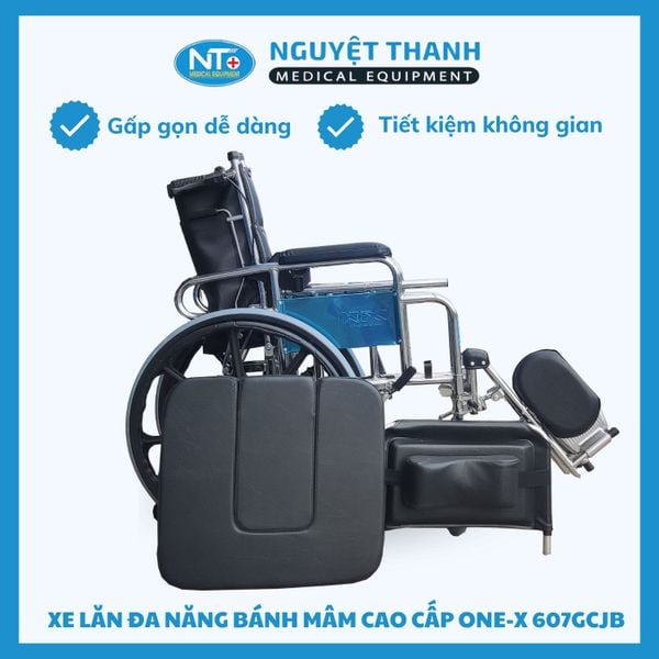 Xe lăn đa năng, bô vuông, có thắng, bánh mâm, 2 chống lật OneX MK-607JB