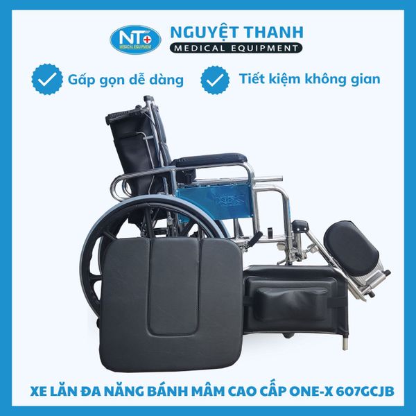 Xe lăn đa năng, bô vuông, có thắng, bánh mâm, 2 chống lật OneX MK-607JB