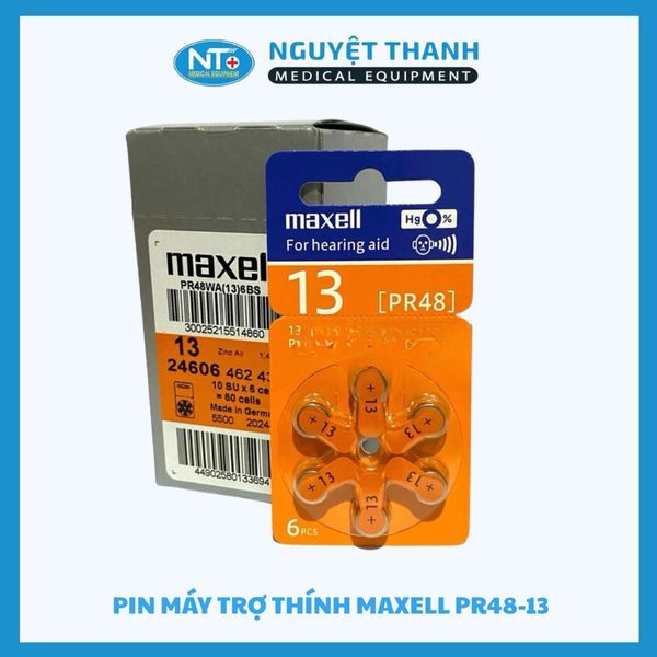 1 VỈ 6 VIÊN Pin máy trợ thính 13 Maxcell - MAXELL PR48(13) không thủy ngân 1.45V