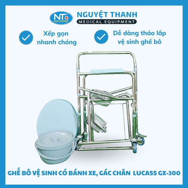 Ghế Bô Vệ Sinh Có Bánh Xe, Có Gác Chân Lucass GX-300