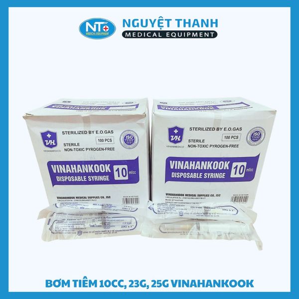 1 HỘP (100 ỐNG) Bơm tiêm Vinahankook 10cc, kim 23G, tiệt trùng bằng khí E.O