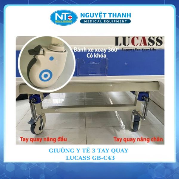 Giường Bệnh Nhân 3 Tay Quay Có Bô Lucass GB-C43 (2 tay quay + 1 cần gạt)