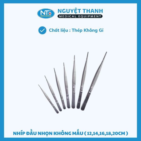 Nhíp Đầu Nhọn Y Tế Thép Không Gỉ Có Mấu Và Không Mấu Đa Kích Cỡ 14cm-20cm