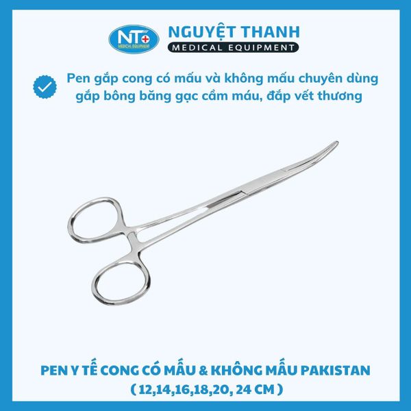 Pen Y Tế Cong Có Mấu & Không Mấu - Chất Liệu Thép Không Gỉ Kích Thước 14, 16, 18, 20 cm