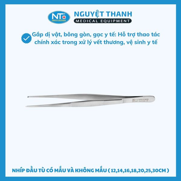 Nhíp Đầu Tù Có Mấu Và Không Mấu Chất Liệu Thép Không Gỉ Kích Thước 12cm-30cm