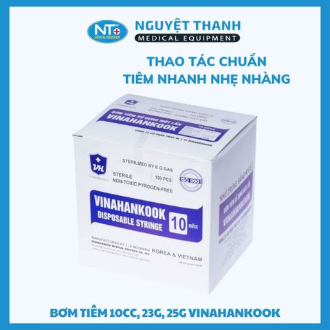 Bơm tiêm Vinahankook 10cc, kim 23G, 25G, tiệt trùng bằng khí E.O, 1 ống