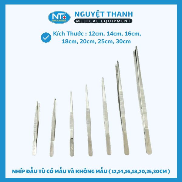 Nhíp Đầu Tù Có Mấu Và Không Mấu Chất Liệu Thép Không Gỉ Kích Thước 12cm-30cm