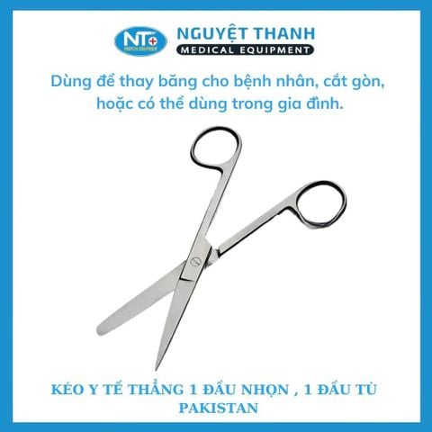 Kéo Y Tế Thẳng 1 Đầu Nhọn, 1 Đầu Tù - PAKISTAN (14,16,18,20cm)