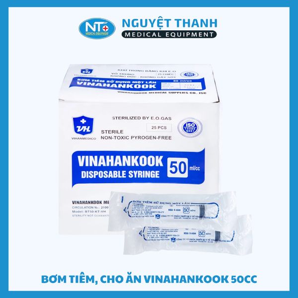 Bơm tiêm, cho ăn Vinahankook 50cc, tiệt trùng bằng khí E.O, hộp 25 ống