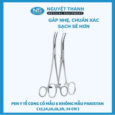 Pen Y Tế Cong Có Mấu & Không Mấu - Chất Liệu Thép Không Gỉ Kích Thước 14, 16, 18, 20 cm