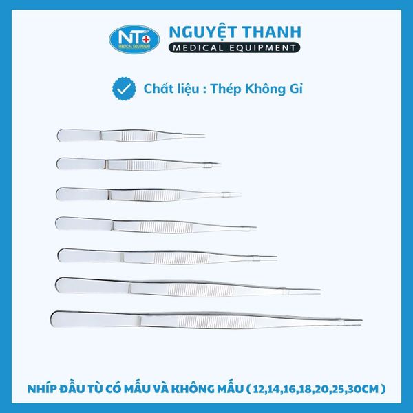 Nhíp Đầu Tù Có Mấu Và Không Mấu Chất Liệu Thép Không Gỉ Kích Thước 12cm-30cm