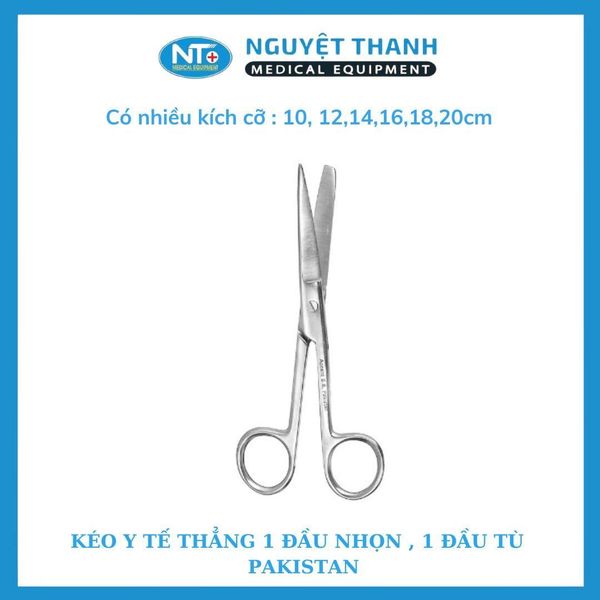 Kéo Y Tế Thẳng 1 Đầu Nhọn, 1 Đầu Tù - PAKISTAN (14,16,18,20cm)