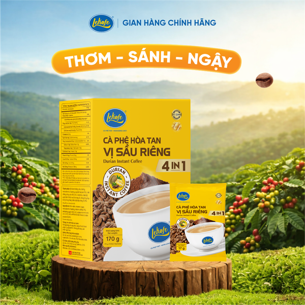  Cà Phê Hòa Tan 4in1 vị sầu riêng Hộp 170g ( New 10 gói x 17g) - tặng 2 gói