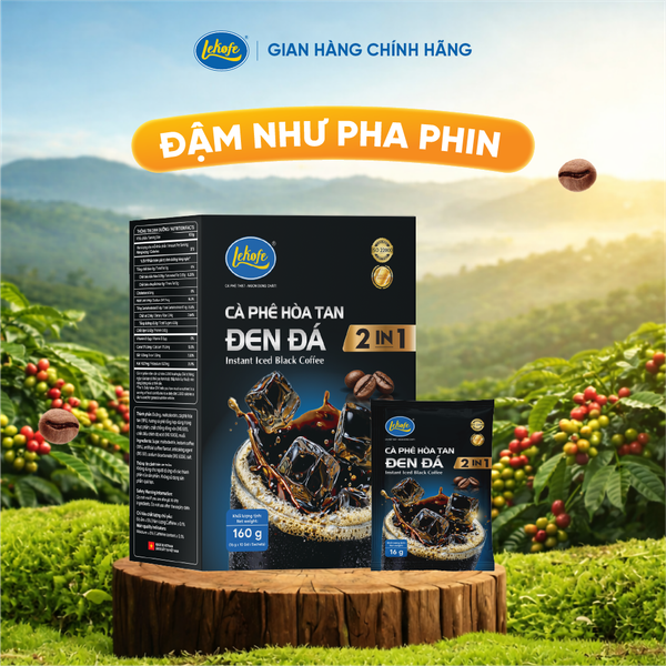  Cà Phê Hòa Tan Đen Đá 2in1 Hộp 160g ( New 10 gói x 17g) - tặng 2 gói
