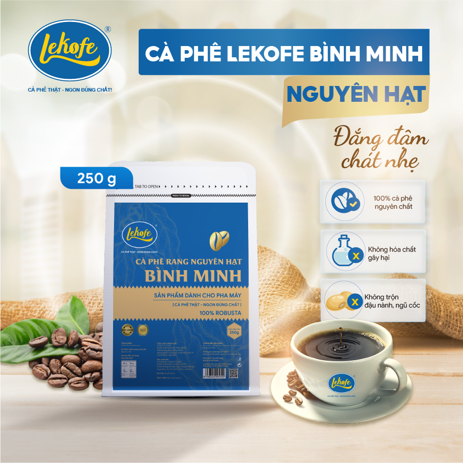  Cà phê Lekofe Bình Minh nguyên hạt 250g 