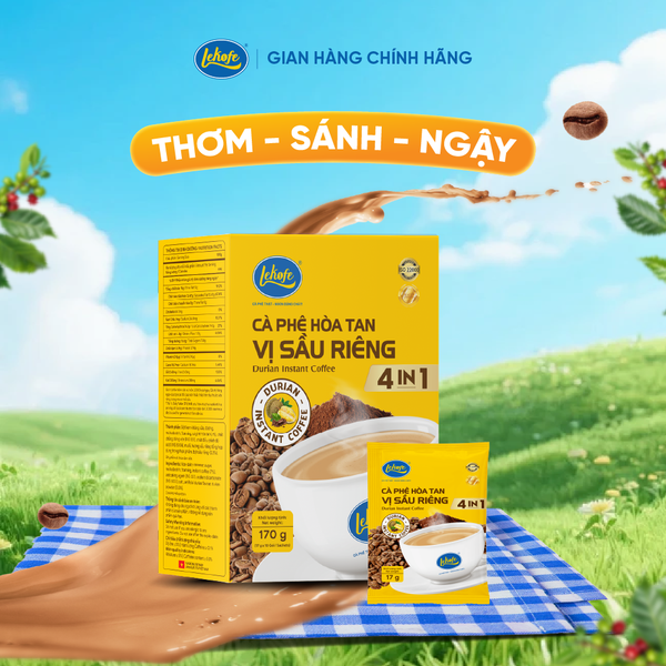  Cà Phê Hòa Tan 4in1 vị sầu riêng Hộp 170g ( New 10 gói x 17g)