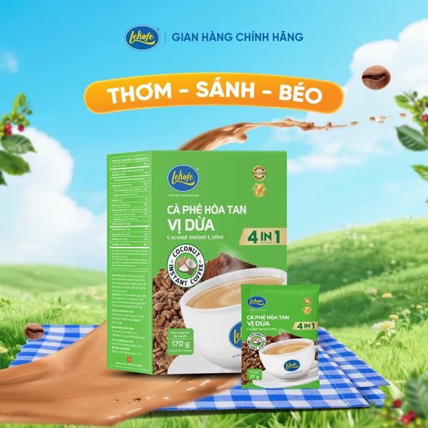  Cà Phê Hòa Tan 4in1 vị dừa hộp 170g ( New 10 gói x 17g )