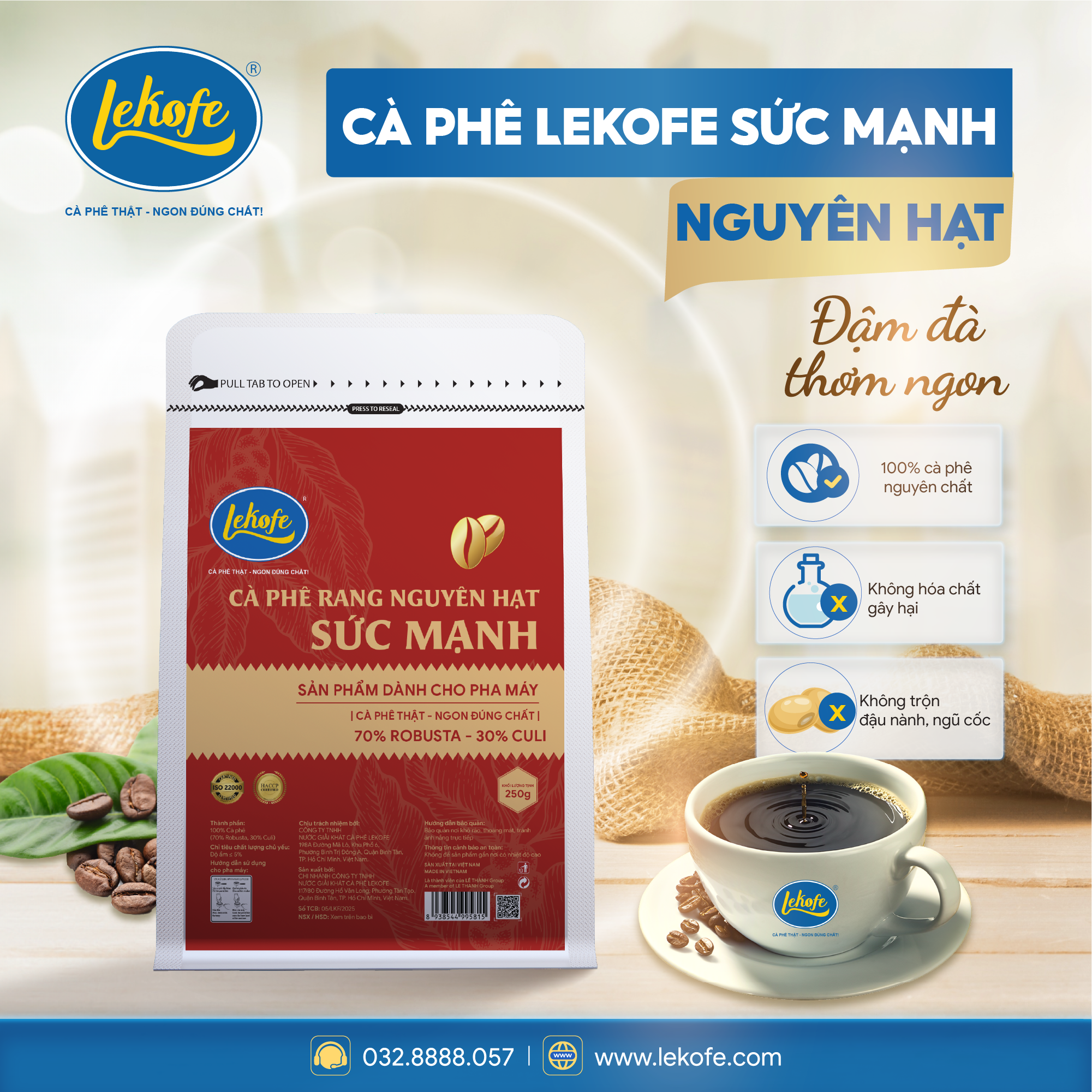  Cà phê Lekofe Sức Mạnh nguyên hạt 250g 