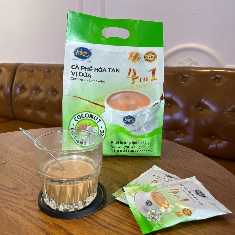 Cà phê Lekofe Hòa Tan vị dừa 4in1 Túi 24 gói