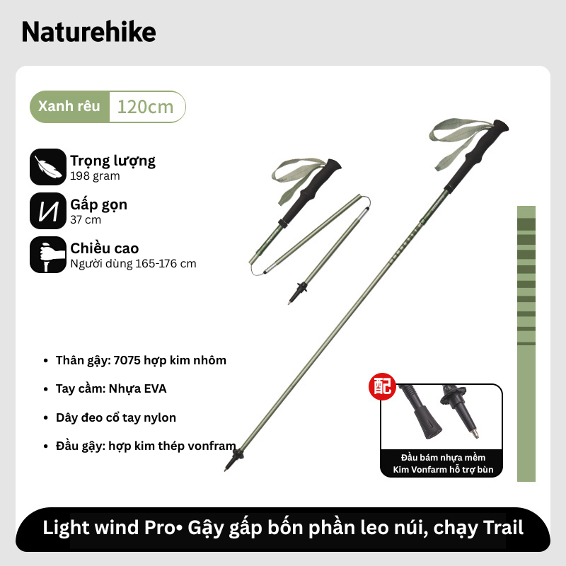Naturehike CNK2450DS016 - Gậy leo núi nhôm siêu nhẹ khi leo núi, chạy Trail