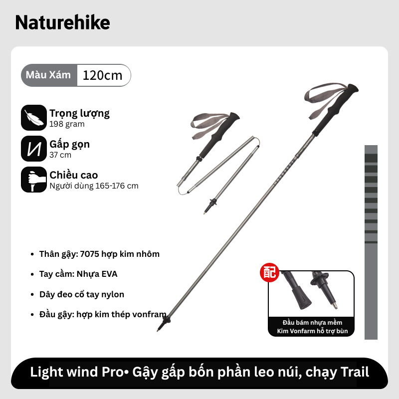 Naturehike CNK2450DS016 - Gậy leo núi nhôm siêu nhẹ khi leo núi, chạy Trail