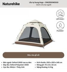 Lều tự bung keo Cao su Titan đen Naturehike Ango CNK2550WS010