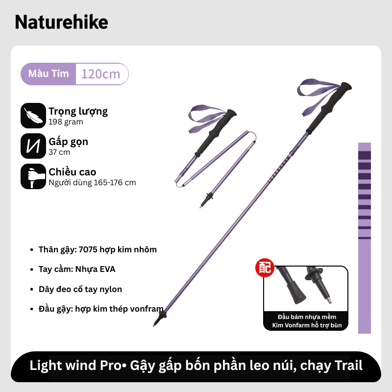 Naturehike CNK2450DS016 - Gậy leo núi nhôm siêu nhẹ khi leo núi, chạy Trail