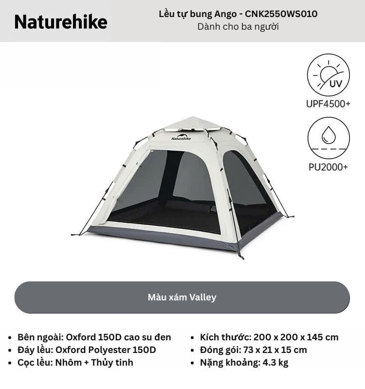 Lều tự bung keo Cao su Titan đen Naturehike Ango CNK2550WS010