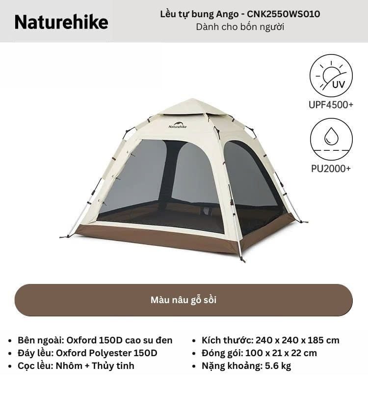 Lều tự bung keo Cao su Titan đen Naturehike Ango CNK2550WS010
