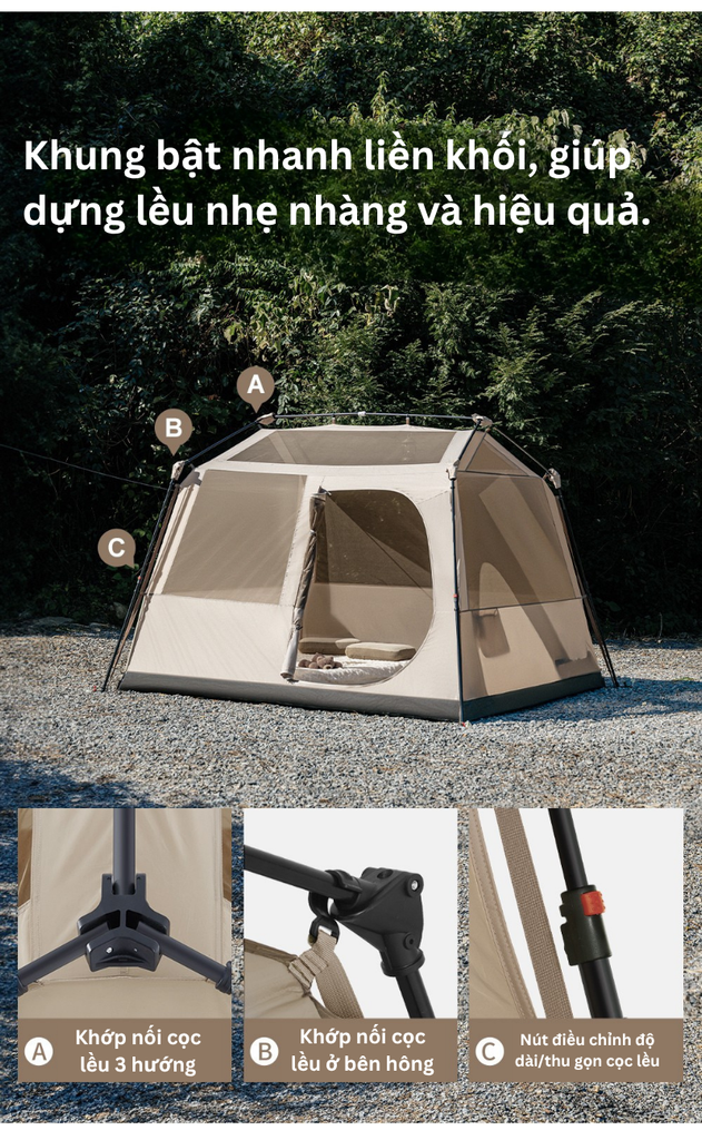 Naturehike CNK2550WS043: Lều tự bung Naturehike Village 6.0 rộng và thoáng