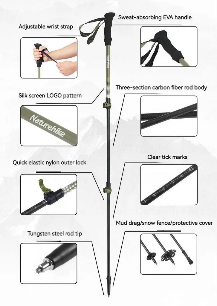 Gậy leo núi Carbon siêu bền Naturehike CNK2300DS010