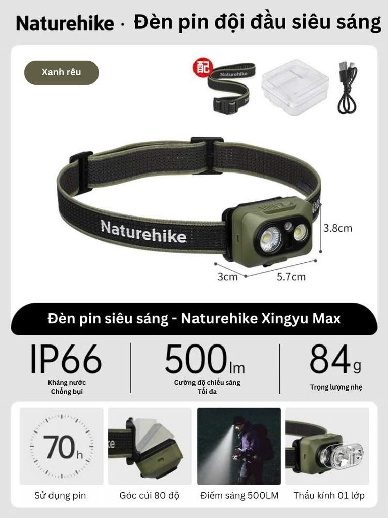 Đèn pin đội đầu siêu sáng Naturehike CNK2450ZM010