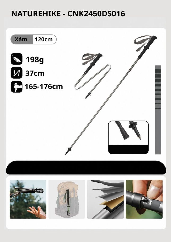 Naturehike CNK2450DS016 - Gậy leo núi & chạy Trail gấp gọn