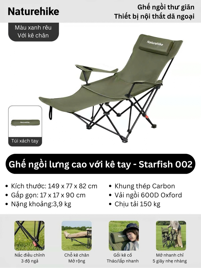 Naturehike CNK2550JJ019 ghế ngồi thư giãn ngoài trời, cắm trại