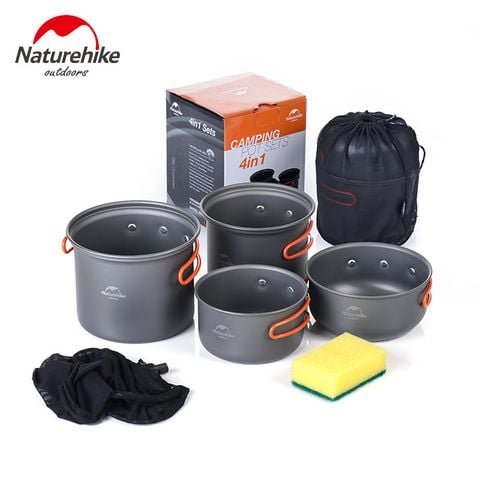 Bộ nồi du lịch Naturehike NH18T018-G 4 sản phẩm chất lượng, gọn nhẹ, dễ sử dụng