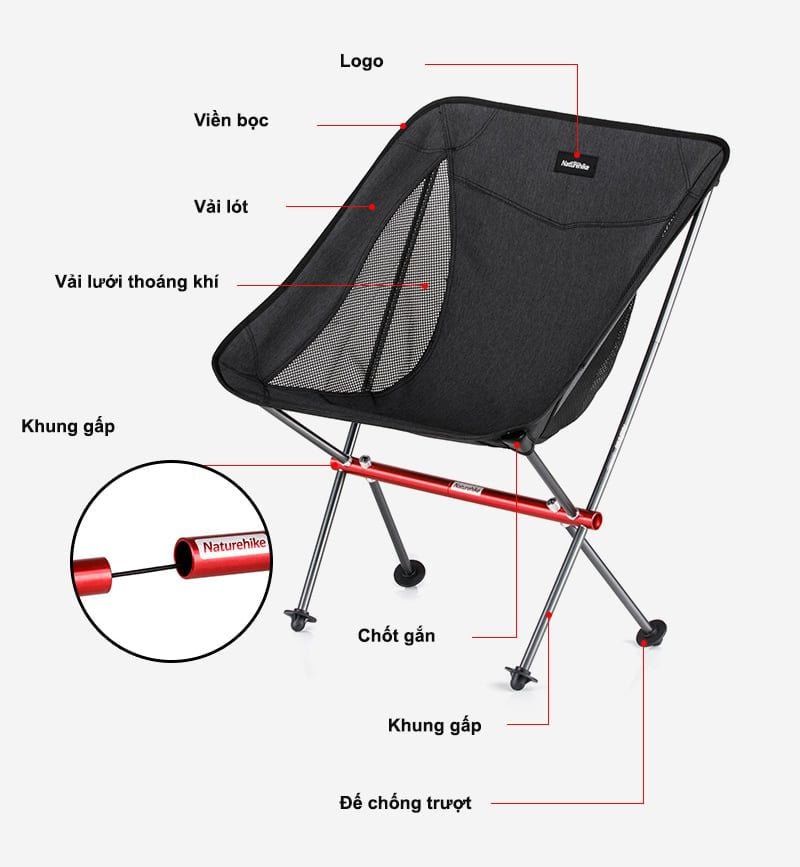 Ghế gấp du lịch, câu cá khung Nhôm siêu nhẹ NatureHike NH18Y050-Z