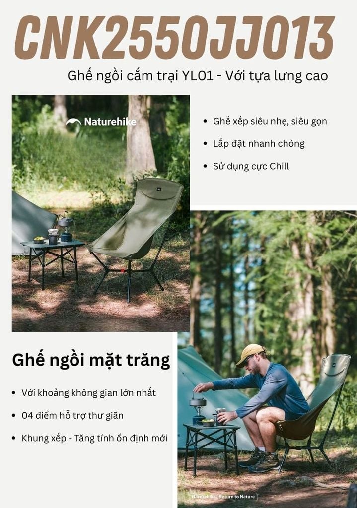 Ghế tựa lưng cao ngoài trời Naturehike CNK2550JJ013 - Naturehike YL01